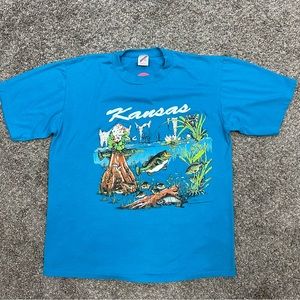 Vintage 80s jerzees‎ shirt mens XL extra large blue short sleeve single stitch